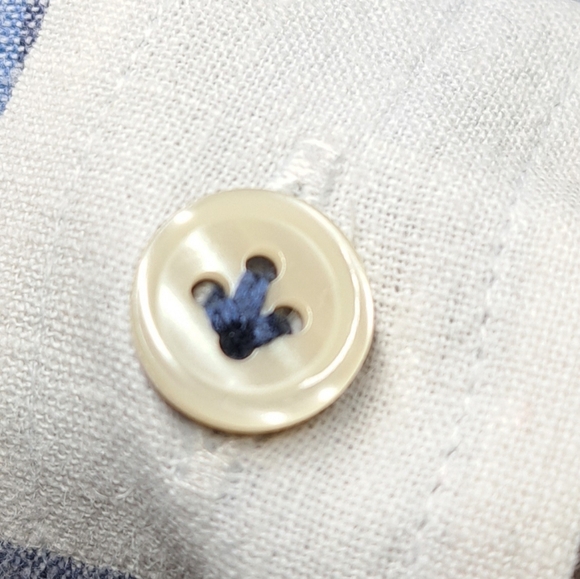 Benson New York Men's Button  Down Shirt 100% Linen White Blue Check Large - Picture 8 of 9